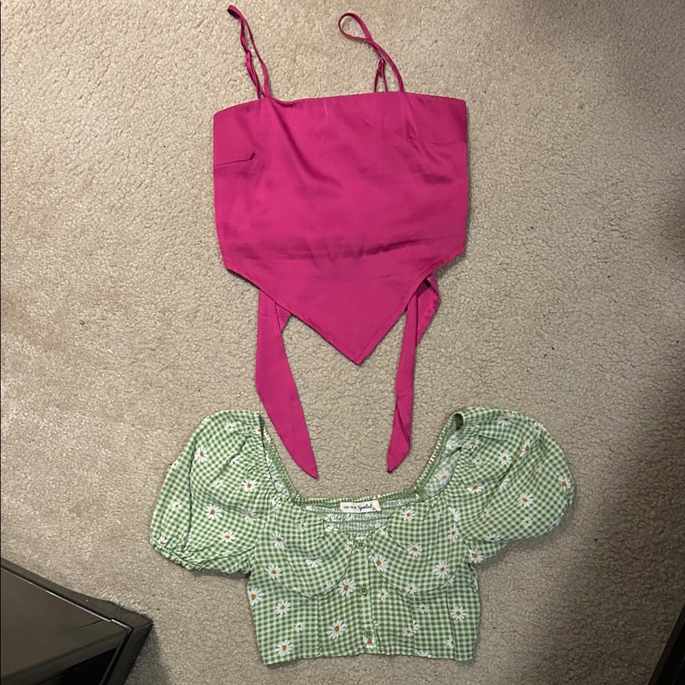 SO Pink and Green Crop Tops